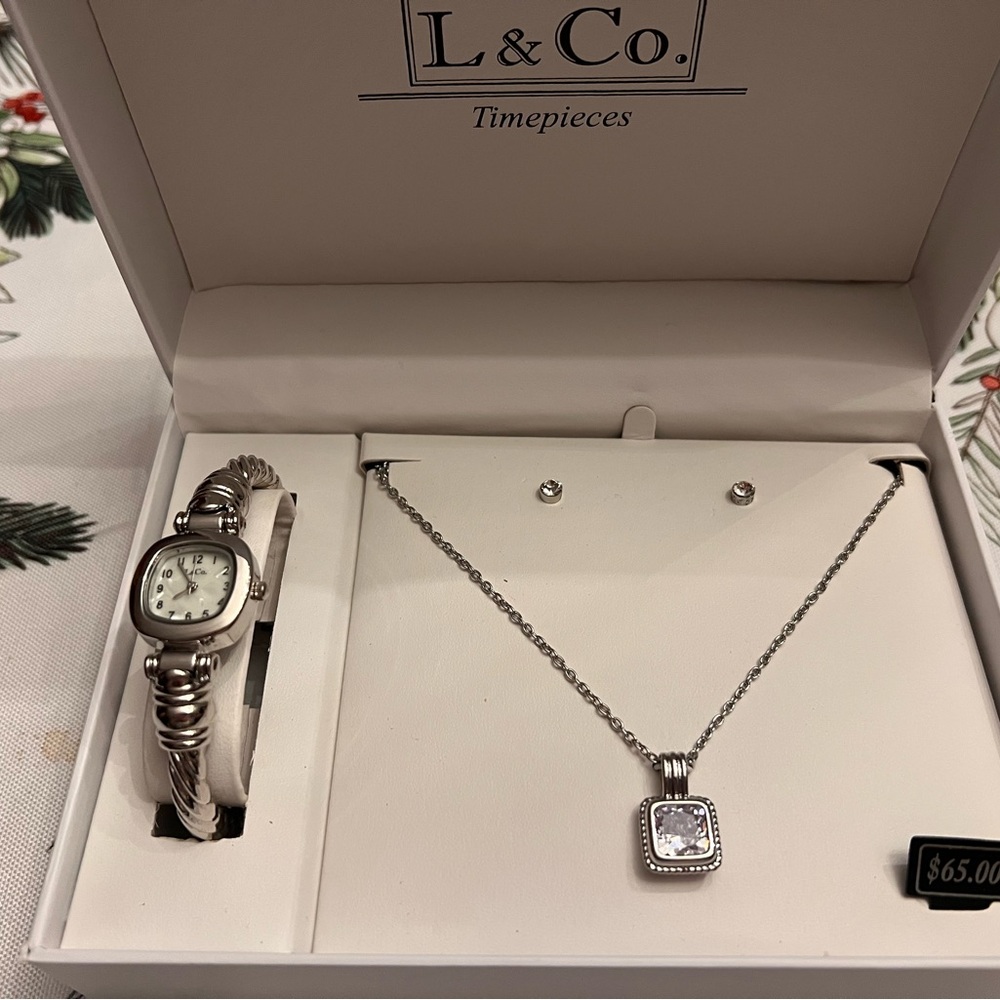 L& Co. Watch Necklace and Earring Set New in Box